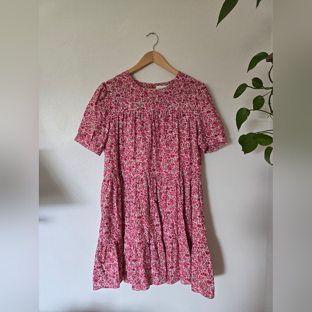 Hyacinth House Womens M Pink Floral Cotton Dress Short Sleeves Lightweight Lined - Picture 2 of 7